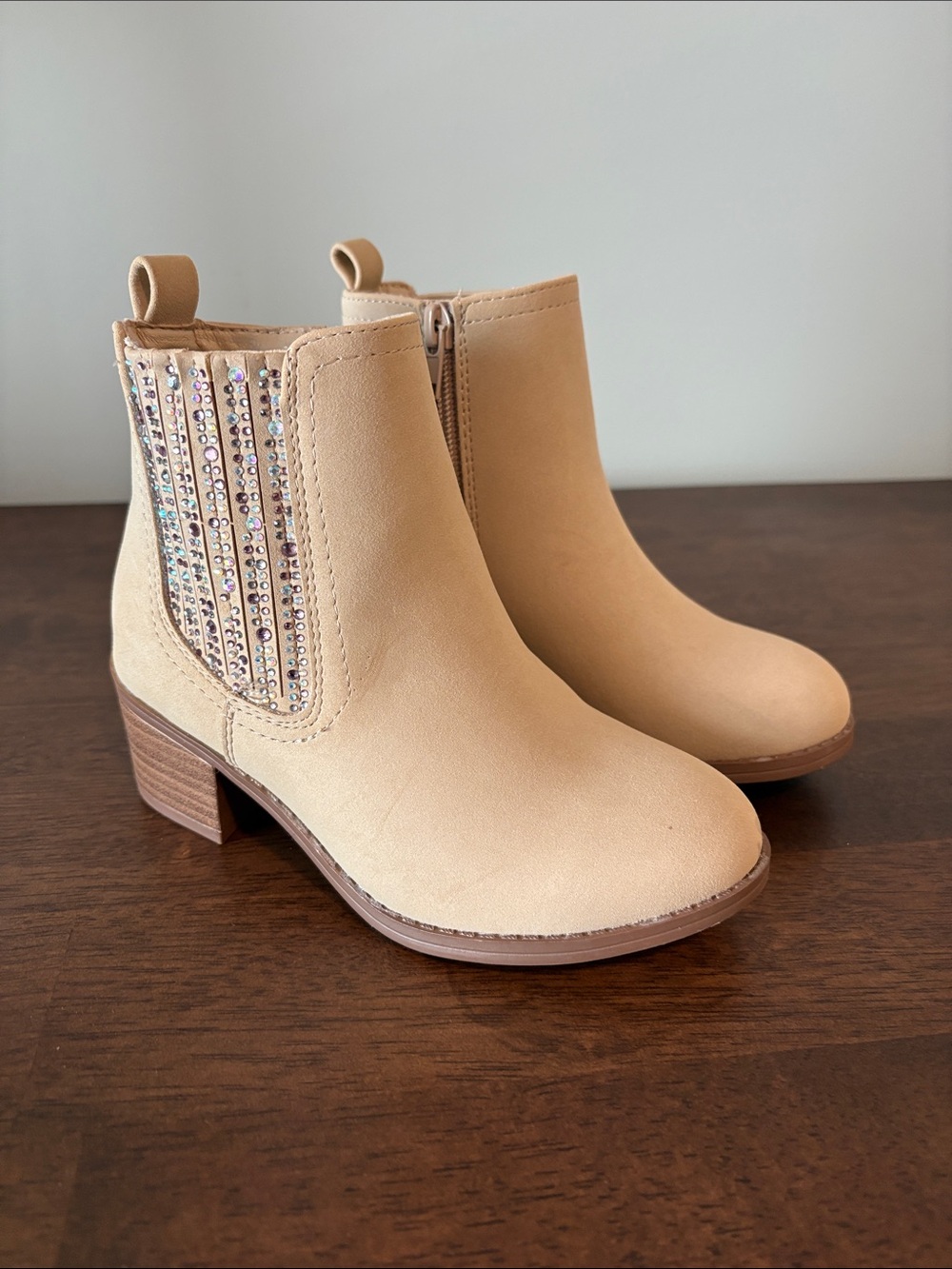 Girls MIA Tan Ankle Boots with Embellished Side Panel